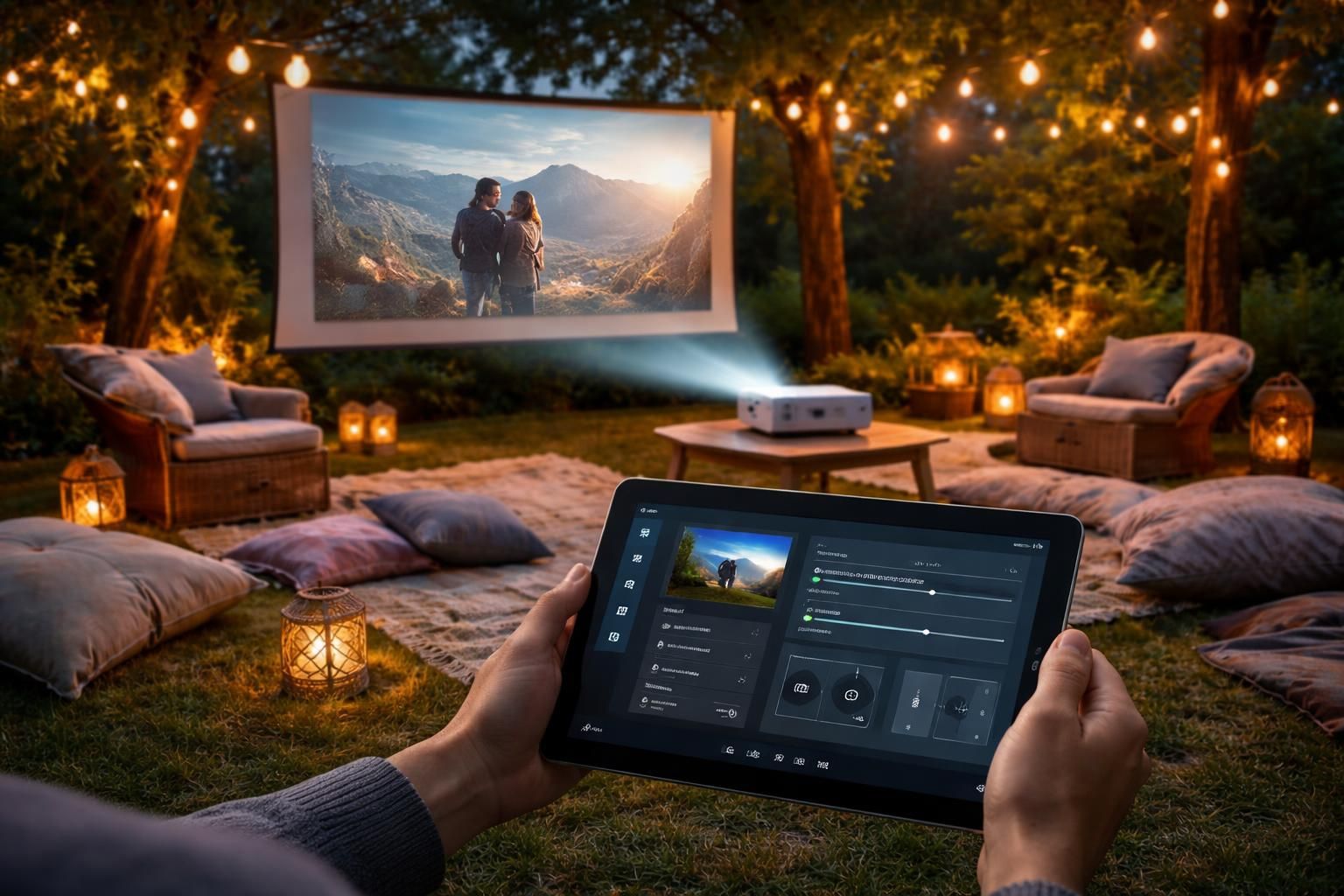 découvrez comment contrôler facilement la projection et l'audio de votre cinéma jardin grâce à une tablette windows, pour une expérience de cinéma en plein air optimale et conviviale.