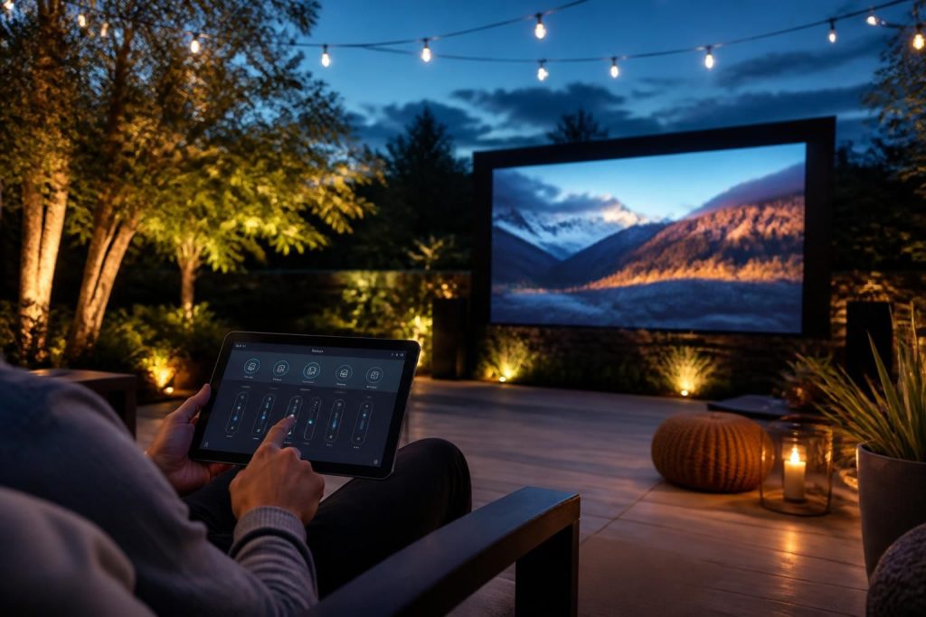 découvrez comment utiliser une tablette tactile comme télécommande pour la domotique lors de vos séances de cinéma extérieur, pour un contrôle facile et convivial.